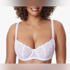 White Lace Underwire Balconette Bra with Floral Embroidery